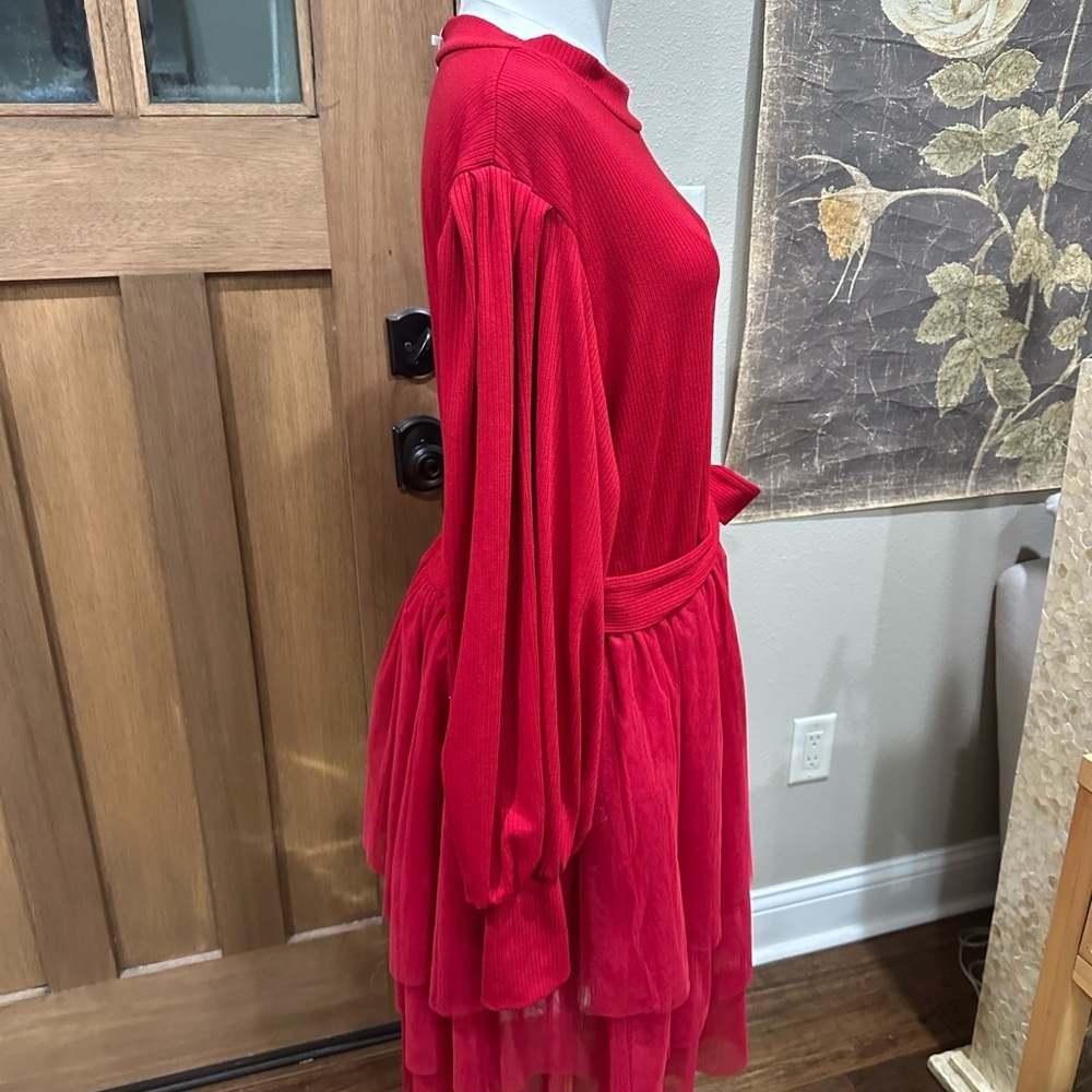Ivy City Co Short Cosette Dress Red Tiered Tulle Ribbed Knit Size 1X NWT - Picture 3 of 11